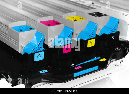 Les cartouches d'imprimante couleur laser ouvert prêt à remplir Banque D'Images