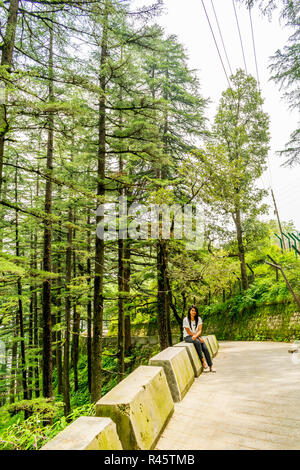 Une dame par le côté de la route de montagne, Landour Banque D'Images