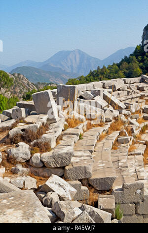 L'ancien temple et théâtre à termessos Antalya Turquie Asie ciel et ruines Banque D'Images