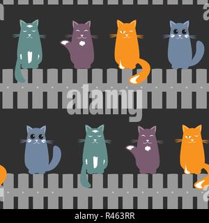 Motif de fond transparente mignon avec les chats coin sur la clôture. Vector illustration. Illustration de Vecteur