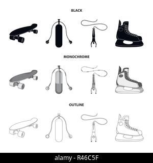 Skateboard, réservoir d'oxygène pour la plongée sous-marine, saut à ski, patin de hockey.sport extrême set icônes collection en noir monochrome,style,contour symbole vecteur mauvais stock Illustration de Vecteur