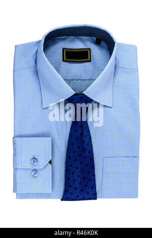 Nouvelles de l'homme bleu chemise et cravate isolated on white Banque D'Images