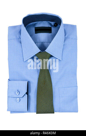 Nouvelles de l'homme bleu chemise et cravate isolated on white Banque D'Images