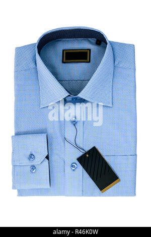 Nouvelles de l'homme bleu chemise et cravate isolated on white Banque D'Images