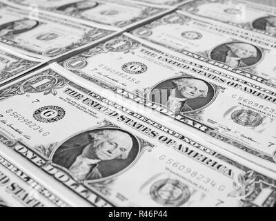 Le noir et blanc Dollar Dollar 1 notes Banque D'Images