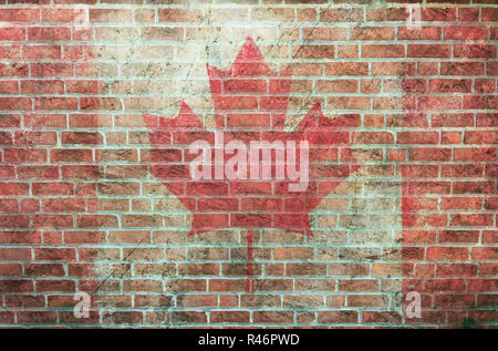 Drapeau du Canada sur l'ancien mur de briques peint texture background Banque D'Images