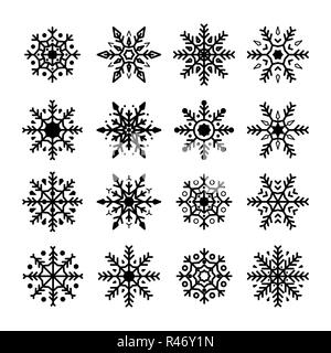 Flocons de set. Collection de flocons de silhouette. Décoration de Noël et Nouvel An. Vector illustration isolé sur fond blanc Illustration de Vecteur