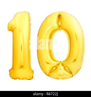 Nombre d'or 10 Dix faits de ballon gonflable isolated on white Banque D'Images