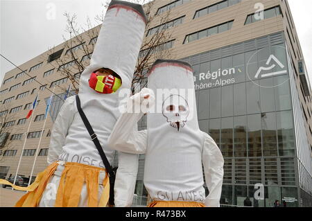 Les employés de la SEITA Riom protester contre la fermeture de l'atelier, Lyon, France Banque D'Images