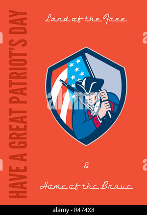 Patriots Day Greeting Card American Patriot brandissant un drapeau Banque D'Images