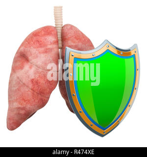 Les poumons avec la protection, les poumons protéger concept. Le rendu 3D isolé sur fond blanc Banque D'Images