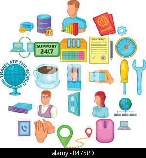 La mondialisation omniprésente, cartoon style icons set Illustration de Vecteur