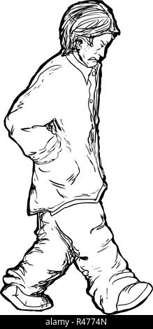 L'homme bouleversé de marcher seuls Contours Banque D'Images