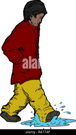 L'homme bouleversé les projections d'eau. Banque D'Images