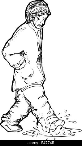 Aperçu de l'homme bouleversé les projections d'eau. Banque D'Images