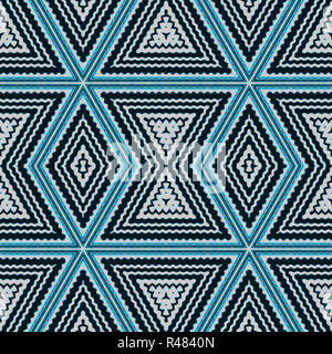 Abstract background transparent géométrique. Triangle et motif en diamant bleu turquoise avec contours ondulées en noir et blanc. Banque D'Images