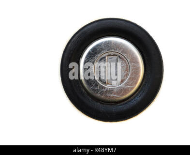 La fente de la vieille voiture / trou de serrure de porte de voiture isolé sur fond blanc Banque D'Images