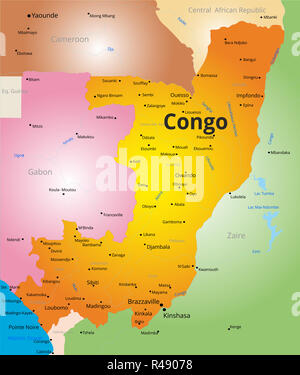 Carte en couleurs du Congo Banque D'Images