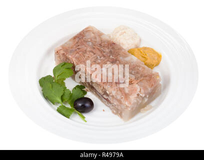 Pièce de boeuf en gelée d'assaisonnements on white plate Banque D'Images