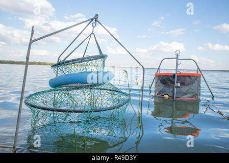 Stylos de pêche dans l'eau Banque D'Images