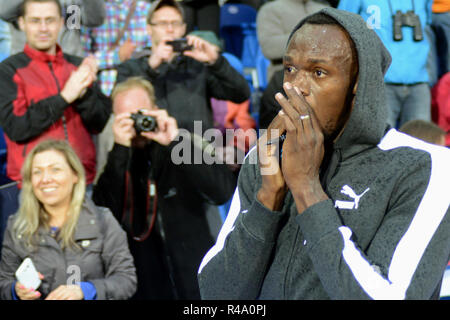 Ostrava, République tchèque. 26 mai, 2015. Usain Bolt de la Jamaïque réagit après avoir gagné au 200 mètres hommes au Golden Spike (Zlata Tretra) Réunion d'athlétisme IAAF à Ostrava, en République tchèque, le 26 mai 2015. Credit : Slavek Ruta/ZUMA/Alamy Fil Live News Banque D'Images