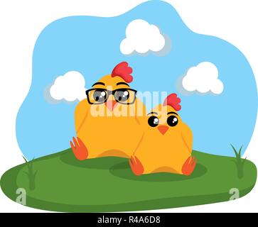 Deux poulets mignon vecteur illustration design personnages Illustration de Vecteur