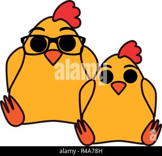 Deux poulets mignon vecteur illustration design personnages Illustration de Vecteur