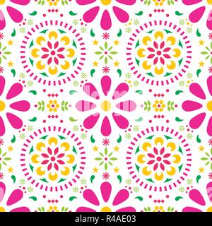 Vector floral motif mexicain sans couture, l'art populaire traditionnel design fiesta colorés sur fond noir Illustration de Vecteur