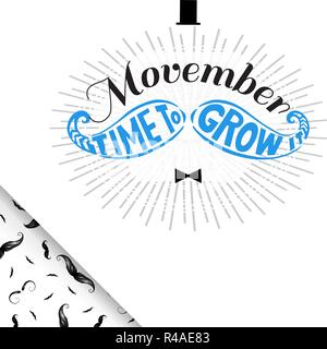 Movember dessiné à la main avec de la moustache. Cancer lettrage citation. Le temps de pousser la moustache Illustration de Vecteur