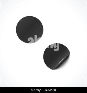 Vector black maquette cercle autour du papier gondolé autocollant coin peel off illustration réaliste avec ombre template design isolé sur fond clair Illustration de Vecteur