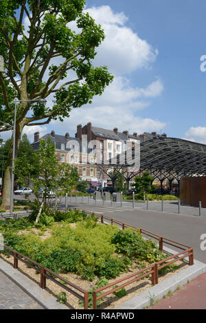 Propriétés de Rouen (centre-ouest France) : propriétés et marché couvert sur la place "place des Emmurees', dans le secteur de 'Saint Sever', Rive Gauche Banque D'Images