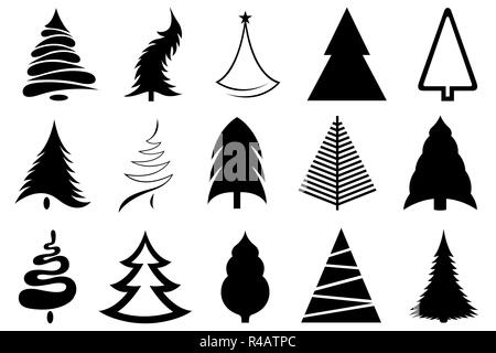 Ensemble d'arbres de Noël différents isolated on white Banque D'Images