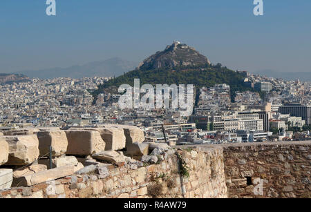Vue de l'Acropole à mountain Lykavittos, Athènes, Grèce Banque D'Images