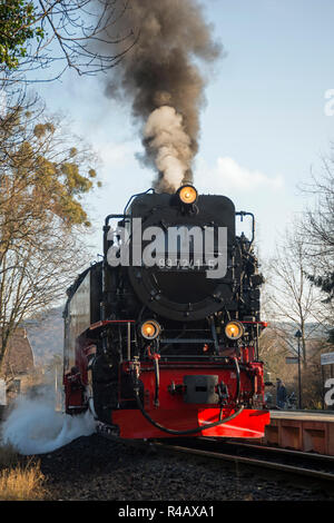 Locomotive à vapeur du Chemin de fer à voie étroite du Harz, Brocken, fer Wernigerode-Hasserode, Harz, Saxe-Anhalt, Allemagne Banque D'Images