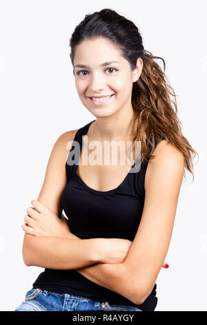 Portrait of smiling young woman nice. Isolé Banque D'Images