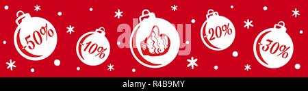 Noël et Nouvel An vente. Vente de boules de Noël. Bannière pour votre magasin de rabais. Discount vente de Noël avec des flocons de neige en fond rouge Illustration de Vecteur