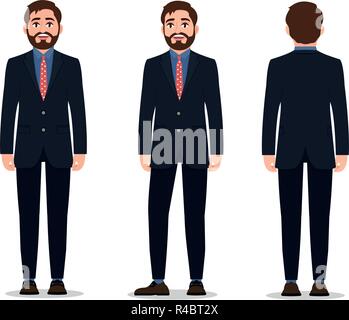 Un homme habillé en costume d'affaires élégant, debout dans diverses poses vector illustration sur fond blanc Illustration de Vecteur