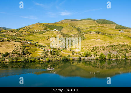 Peso da Regua, Portugal - 05 octobre 2018 : bateau transportant les touristes sur la rivière Douro, Vila Real, Portugal Banque D'Images