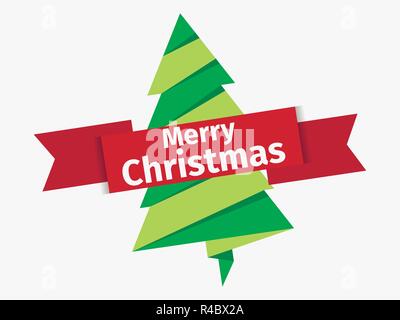 Joyeux Noël. Arbre de Noël avec le ruban de papier bannière sur un fond blanc. Vector illustration Illustration de Vecteur