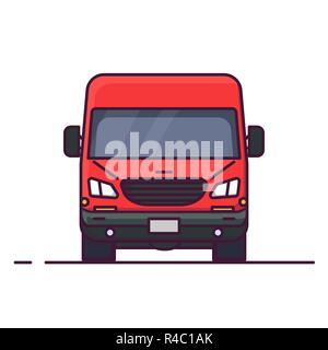 Vue avant du camion de livraison rouge. Illustration vecteur de style de ligne. Transport de véhicules et de bannière. Service de livraison et d'ouverture. Fourgonnette transpor Illustration de Vecteur