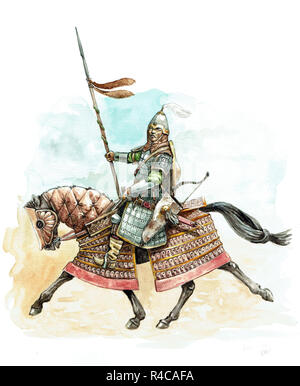 Cavalier mongol. Illustration de la bataille médiévale. Illustration historique. Banque D'Images