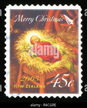 Nouvelle-zélande - VERS 2005 : Un Noël de timbres en Nouvelle-Zélande montre enfant Jésus, vers 2005 Banque D'Images