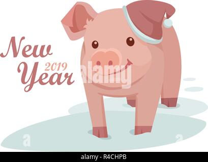 Pig est un symbole de la nouvelle année 2019. Carte de souhaits avec un mignon petit cochon Illustration de Vecteur