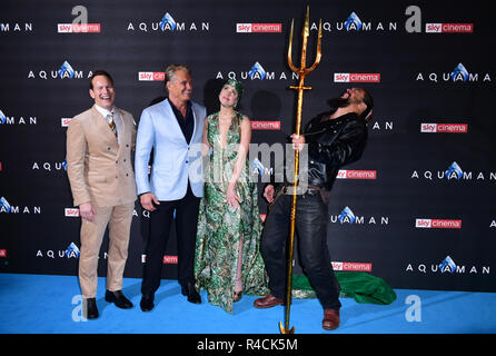 (De gauche à droite) Patrick Wilson, Dolph Lungren, Jason Momoa ambre entendu et assisté à la première tenue à Cineworld Aquaman dans Leicester Square, Londres. Banque D'Images