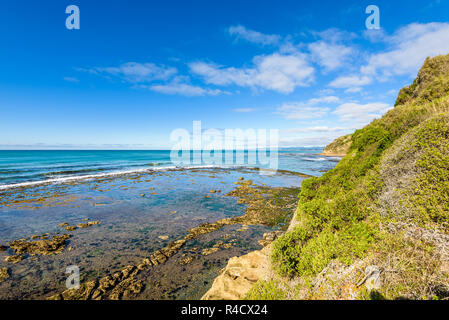 Beau paysage à plage de Bushy scenic reserve populaire pour l'observation des phoques et des pingouins. Oamaru, région de l'Otago, Nouvelle-Zélande. Banque D'Images