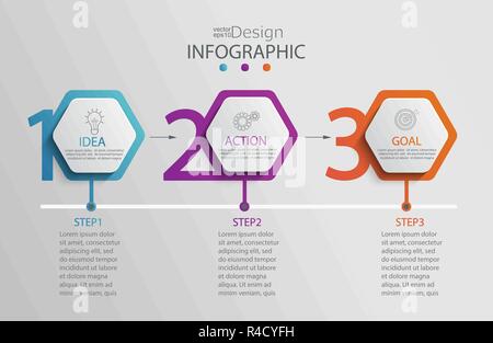Infographie papier modèle avec 3 options pour la présentation et l'hexagonal de la visualisation de données.Business process chart.Diagramme avec trois étapes au succès.Pour le contenu, l'ordinogramme,workflow.Vector illustration Illustration de Vecteur
