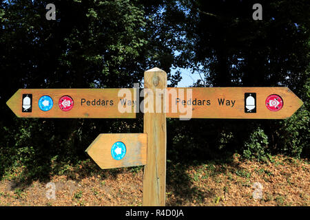 Peddars Way sentier en bois signe, North Norfolk chemin côtier, England, UK Banque D'Images