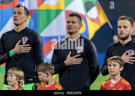 ZAGREB, CROATIE - 15 NOVEMBRE 2018 : match de football de l'UEFA Ligue des Nations Unies contre la Croatie l'Espagne. Gamme de joueurs de la Croatie Banque D'Images