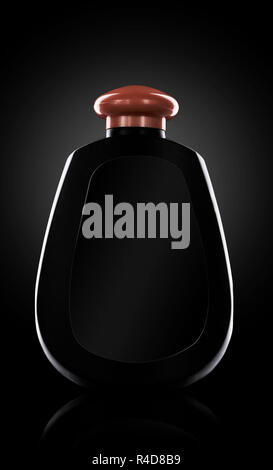 Tube noir cosmétique bouteille contenant pour liquide, lotion, bain moussant sur fond noir. Utile comme modèle de présentation bouteille. Banque D'Images