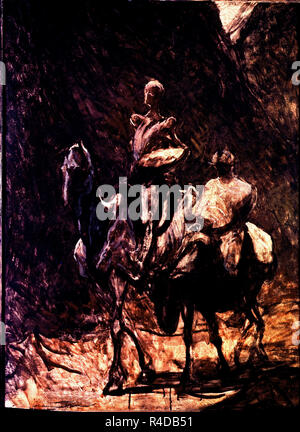 L'école française. Don Quichotte et Sancho Panza. Don Quijote y Sancho Panza. 19e siècle. Collection privée. Auteur : DAUMIER, honoré. Emplacement : collection privée. Banque D'Images